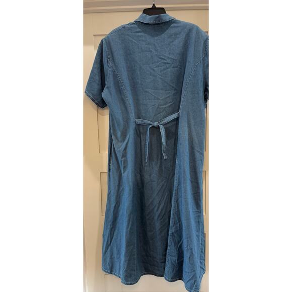 Koret City Blues Button Up Silver Embossed Button Tie Back Long Denim Dress 20W - Picture 10 of 13